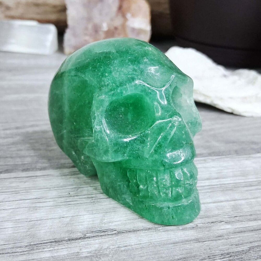Green aventurine crystal skull home decor accent